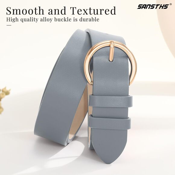 Women Black Casual Leather Belt With Gold Buckle Ladies Dress Belt For Jeans💕 - Picture 2 of 7